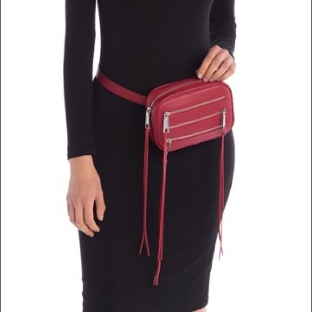 Rebecca Minkoff Red 3 Zipper Leather Belt Bag NEW